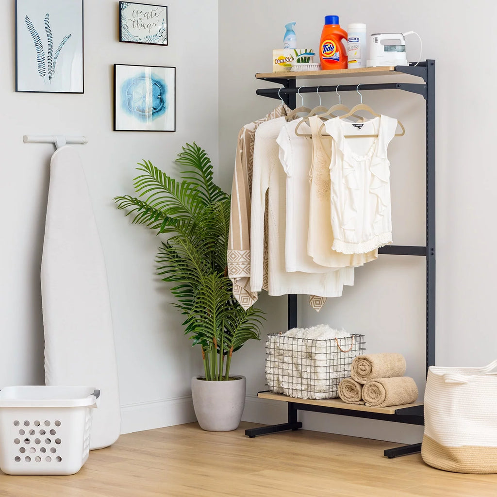 Portable Shelving Unit with 2 Adjustable Shelves and Clothing Rod W6785