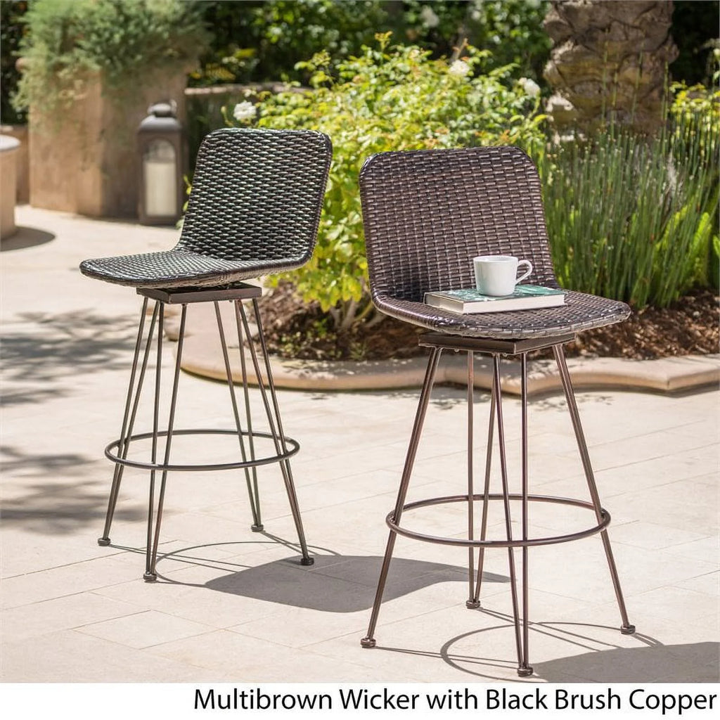 Wicker Barstool with Black Brush Copper Iron Frame Set of 2 A7329