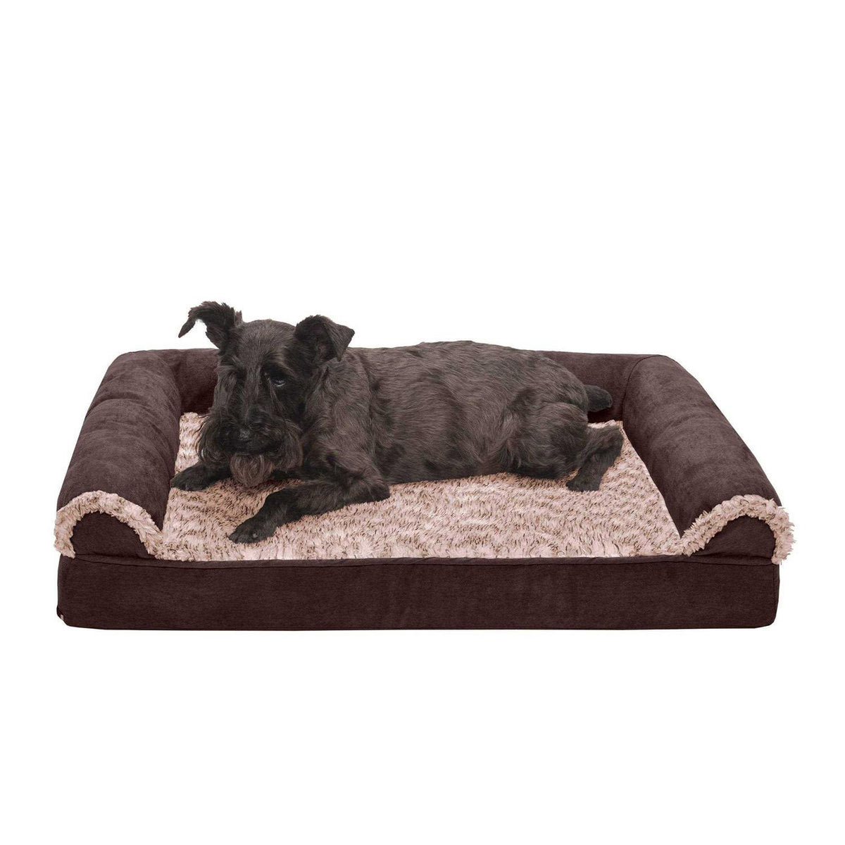 Two-Tone Faux Fur Suede Orthopedic Sofa Dog Bed V272326