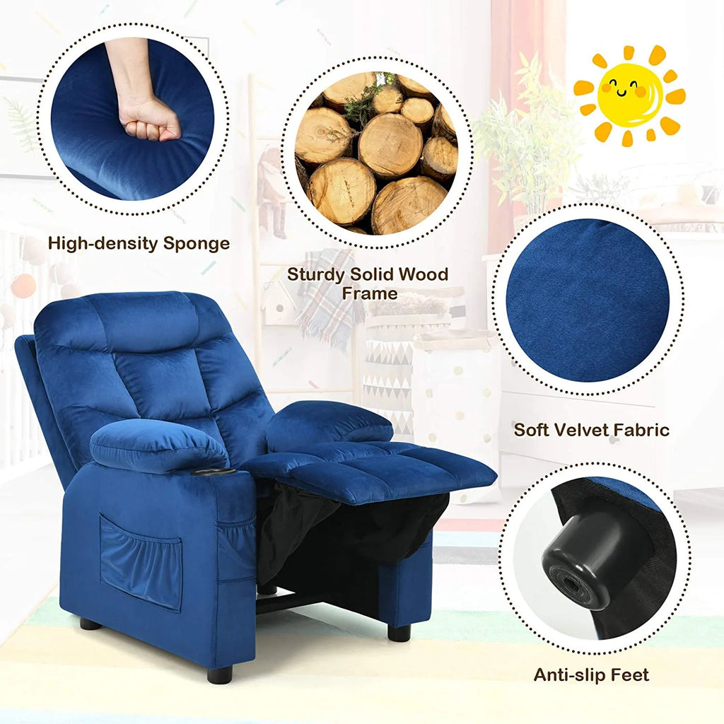 Rose Velvet Kids Recliner Sofa with Cup Holder Y708