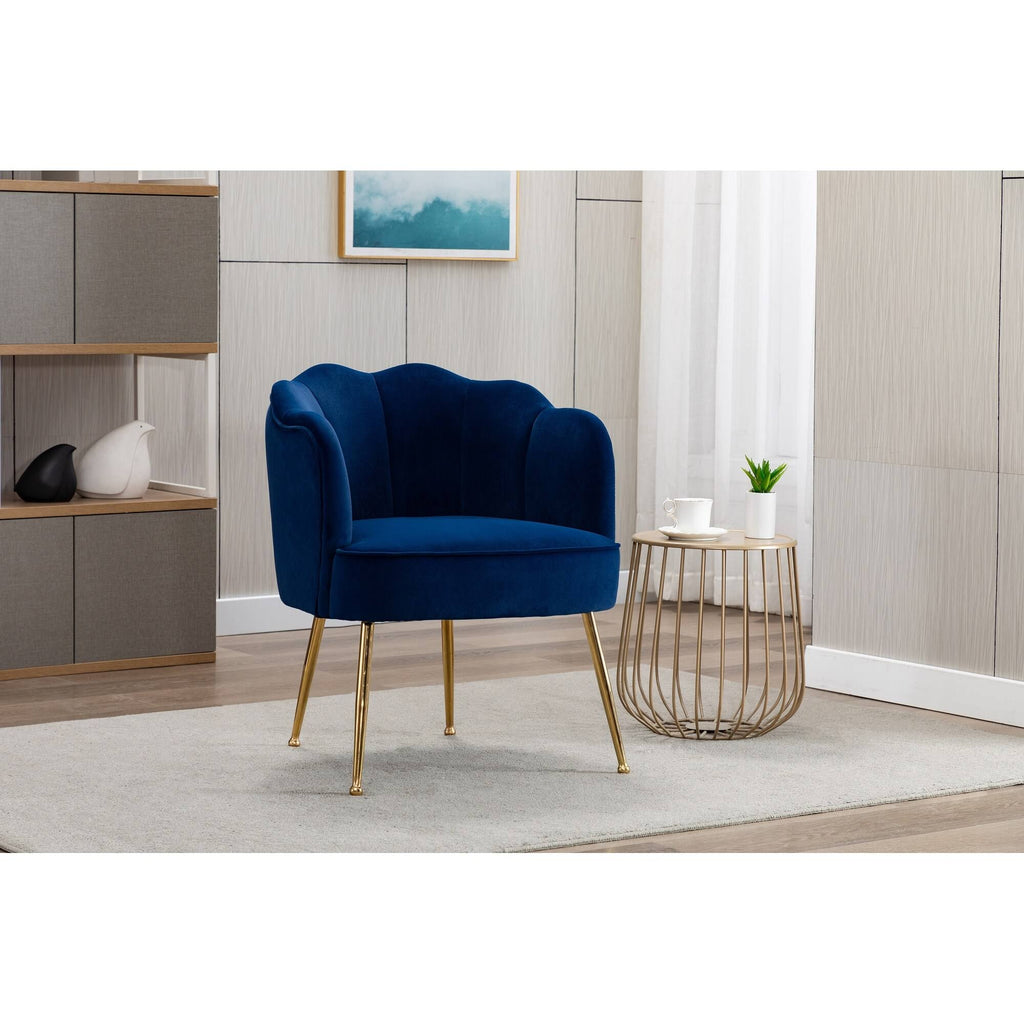 Blue Velvet Accent Chair with Gold Metal Legs R579