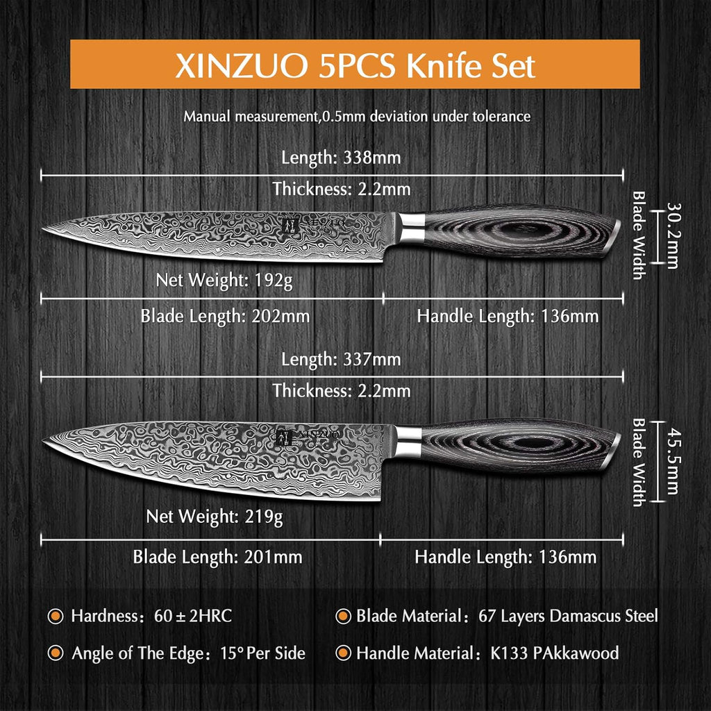 5PC Damascus Steel Kitchen Knife Set with Pakkawood G92515