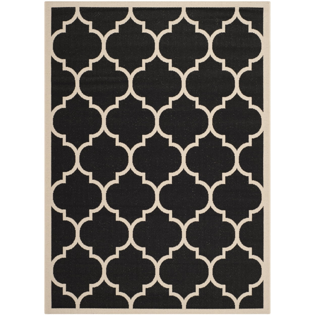 Black Beige Geometric Indoor/Outdoor Area Rug 4' x 4' Square B283370