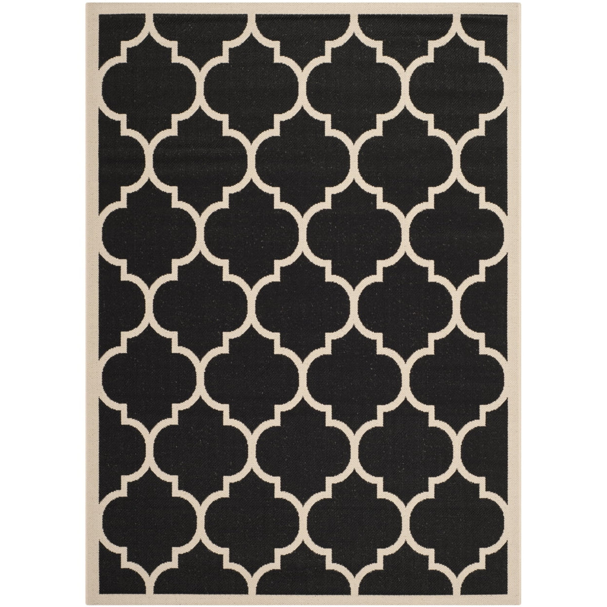 Black Beige Geometric Indoor/Outdoor Area Rug 4' x 4' Square B283370