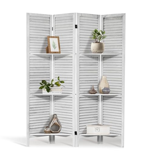 White 6 Panel Wood Pegboard Room Divider H41278