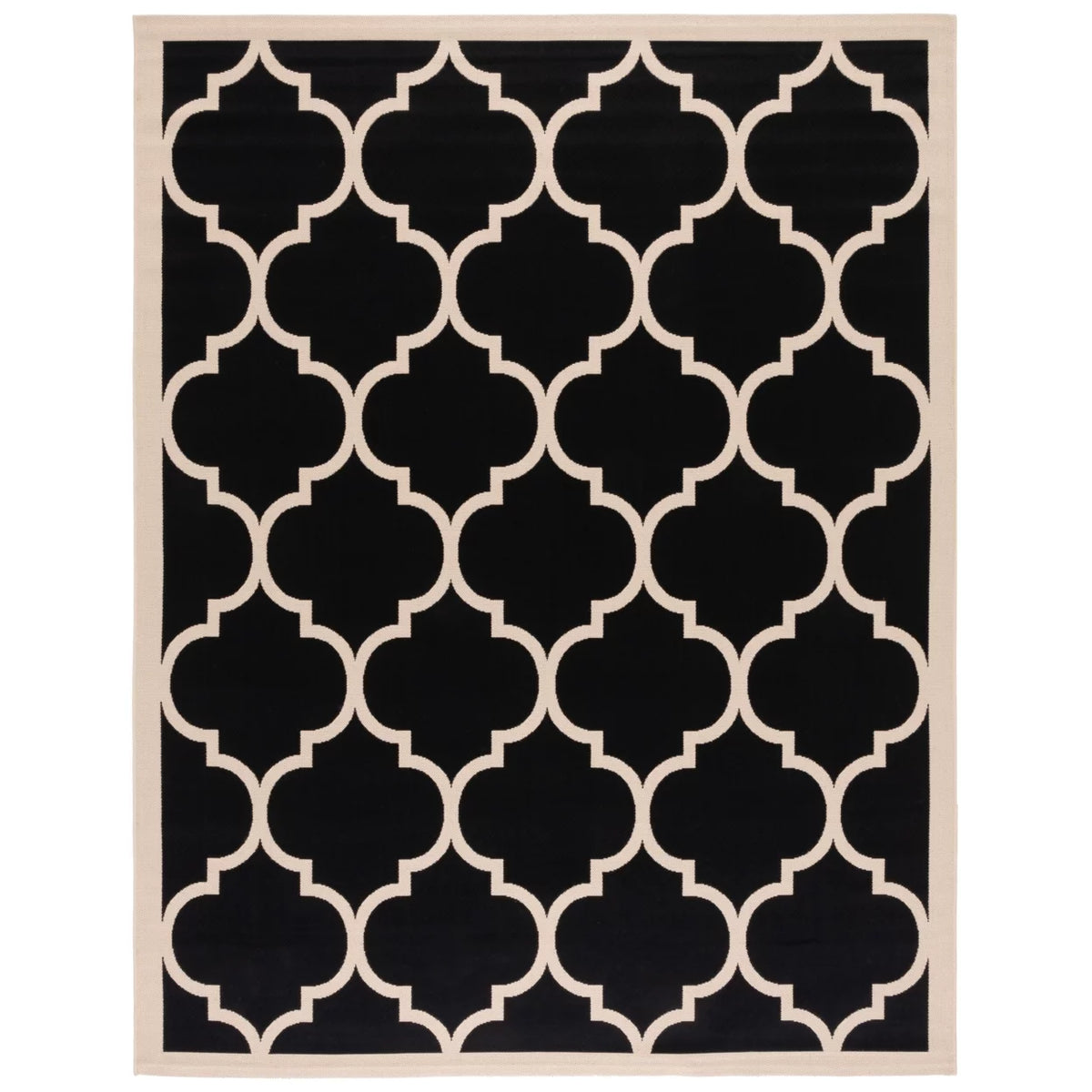 Black Beige Geometric Indoor/Outdoor Area Rug 4' x 4' Square B283370
