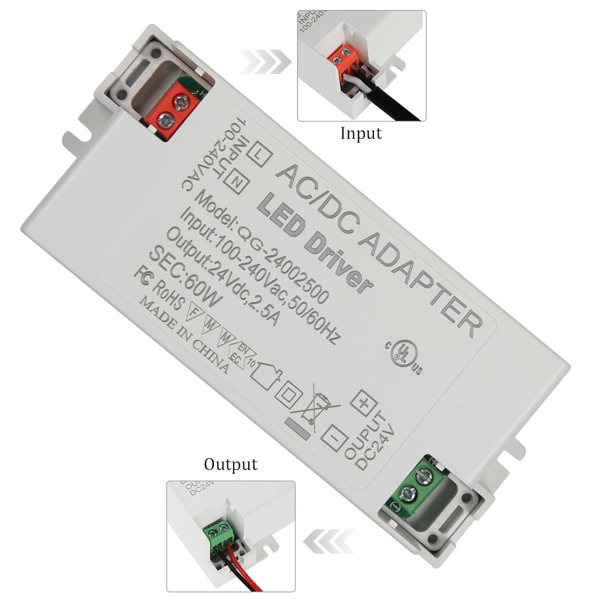 UL Certified AC 100-240V to DC 24V 2.5A Power Supply Adapter G611