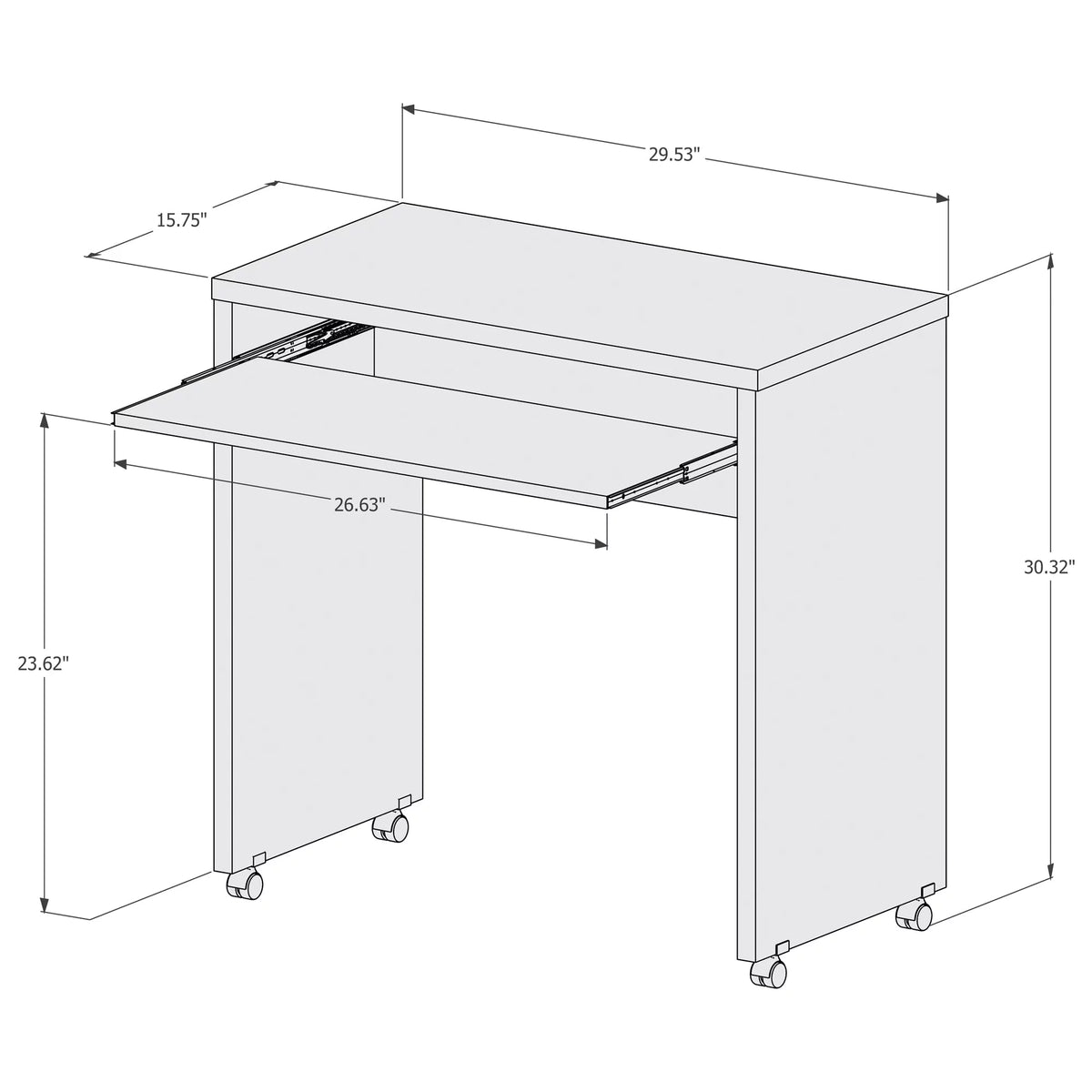 White Mobile Computer Desk with Keyboard Tray and Wheels H99923