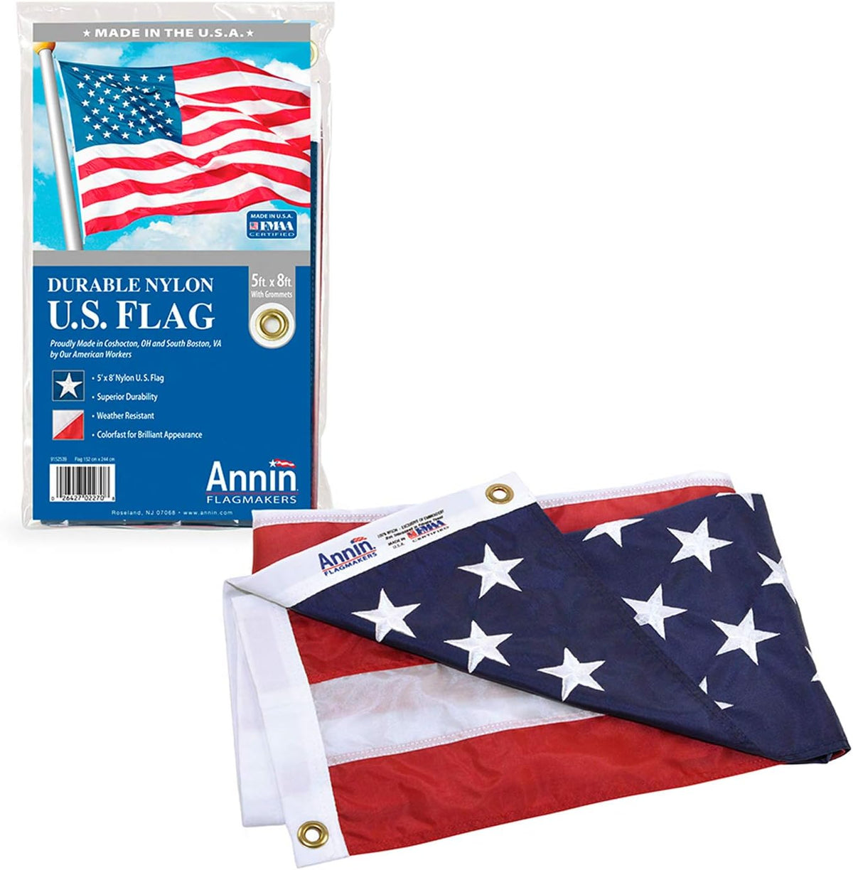 3x5 ft Nylon American Flag with Sewn Stripes and Embroidered Stars C81695