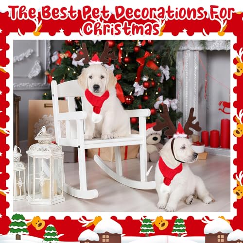 2 Set Pet Christmas Costumes Dog Knitted Scarf Reindeer Antlers Headband I28631