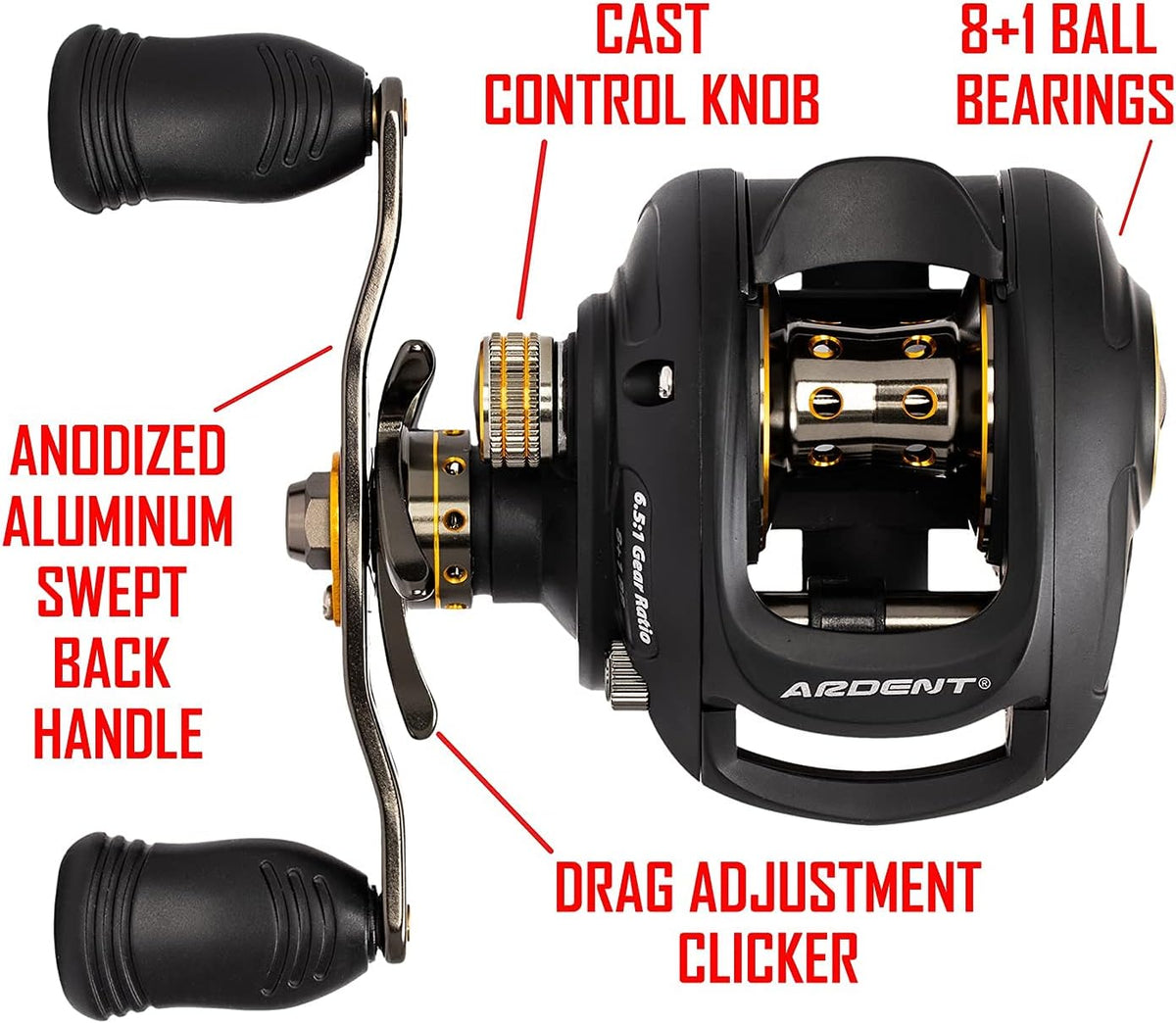 6.5:1 Gear Ratio 8+1 Bearing Aluminum Baitcasting Fishing Reel G881815