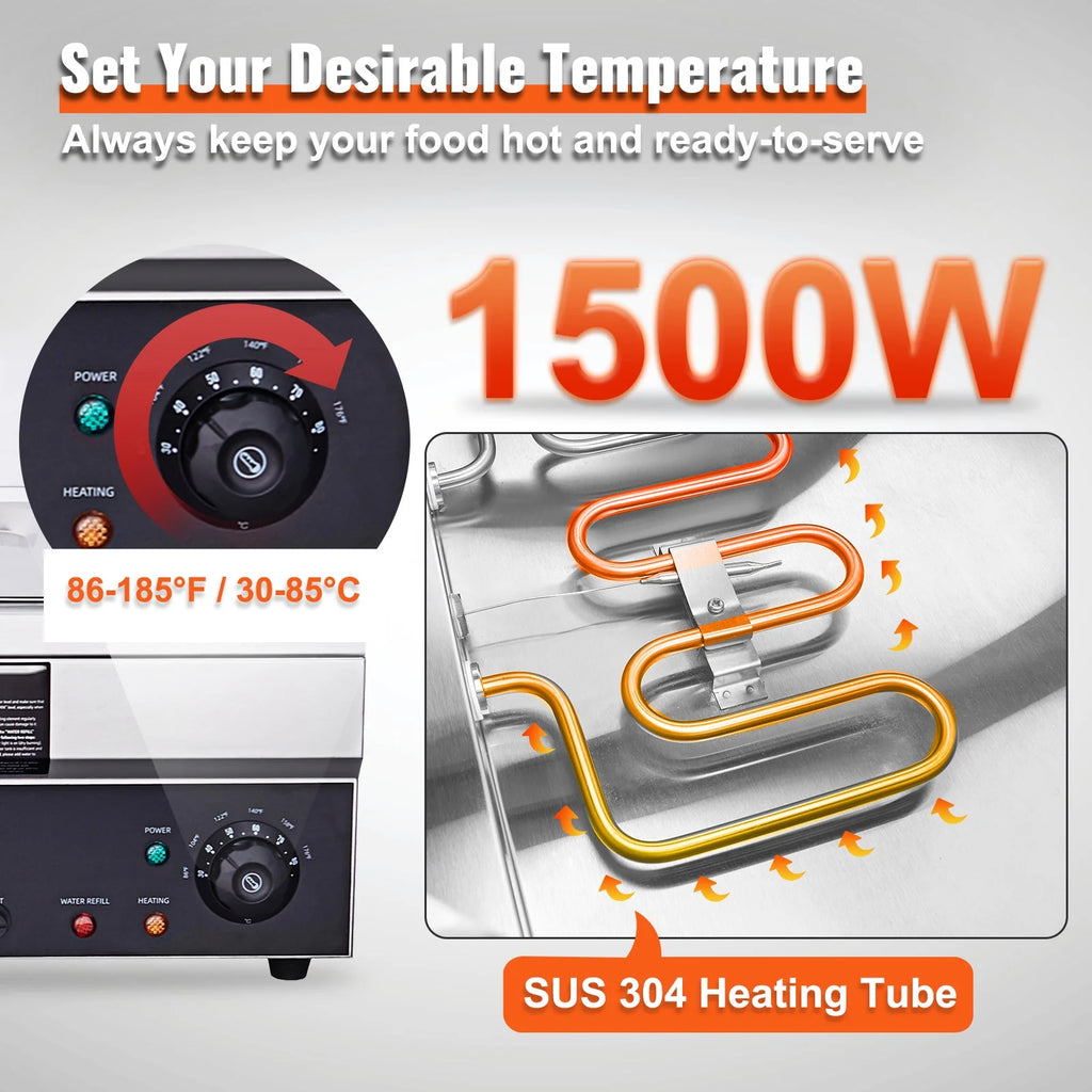 3*12Qt Commercial Food Warmer with Glass Shield Y8522