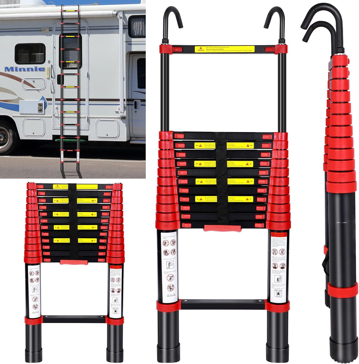 Telescoping Aluminum Folding Ladder with Hook, 330lbs Load Capacity B84770