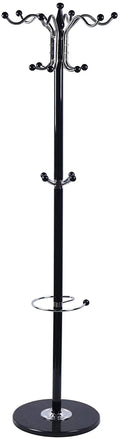 Black Metal Coat Tree with 16 Hooks and Marble Base A40163