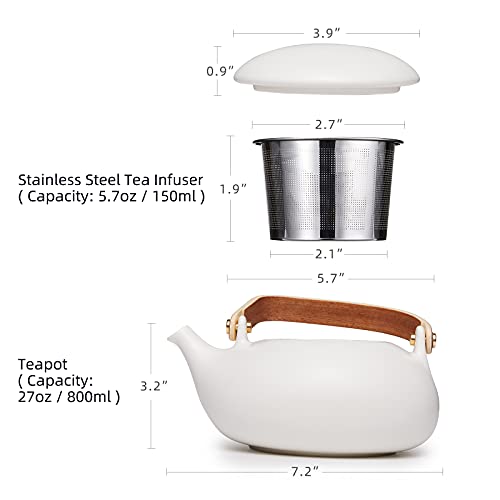27 oz Ceramic Japanese Teapot with Fine Stainers and 4 Cups J728