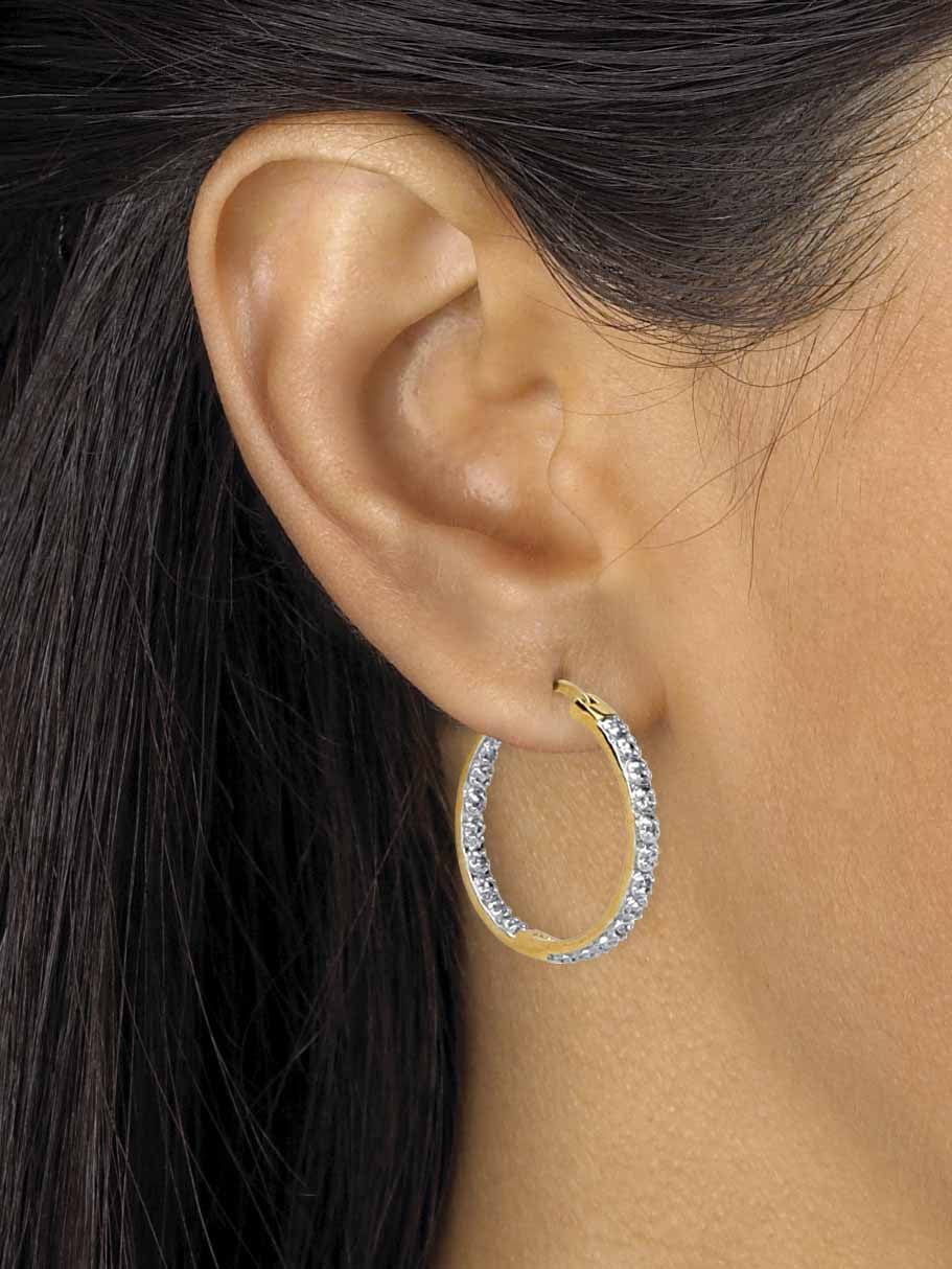 Round Diamond Accent Inside-Out Hoop Earrings 1/10 TCW in Gold-Plated or Platinum-Plated Sterling Silver (1") M6702