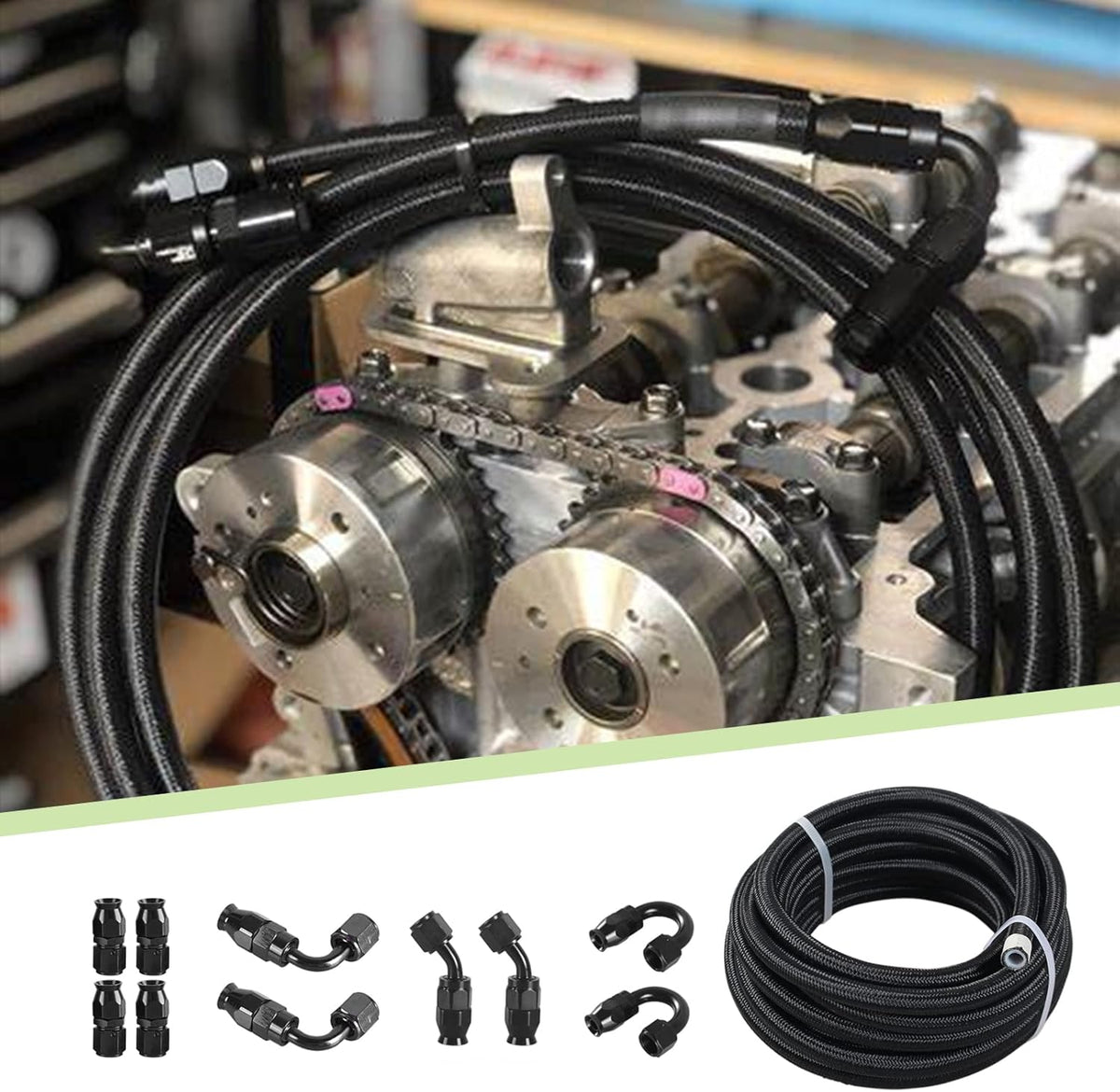 6AN PTFE E85 Braided Fuel Line Fitting Kit 10FT Transmission Oil Cooler Line Black Pack of 2 T94804