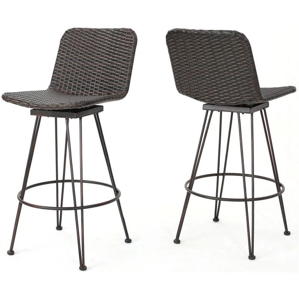 Wicker Barstool with Black Brush Copper Iron Frame Set of 2 A7329