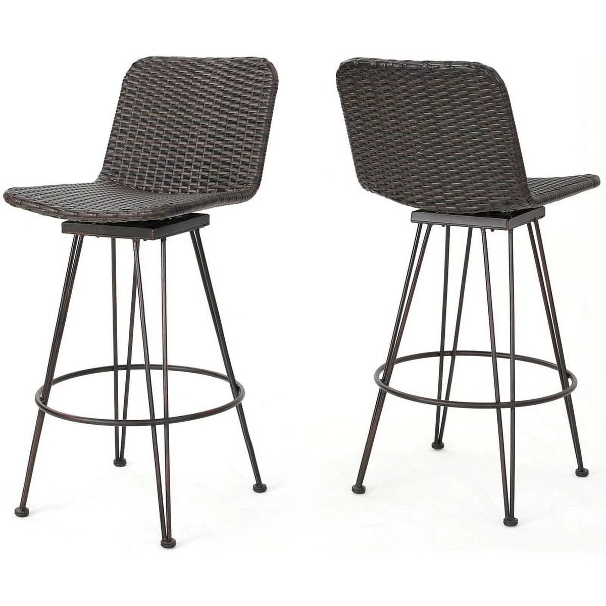 Wicker Barstool with Black Brush Copper Iron Frame Set of 2 A7329