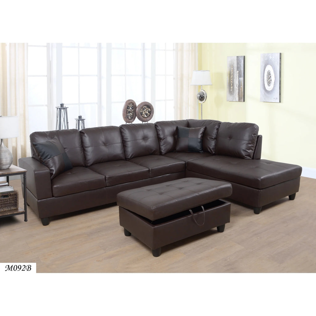 Brown Faux Leather 3 Pc Sectional Sofa Set T134