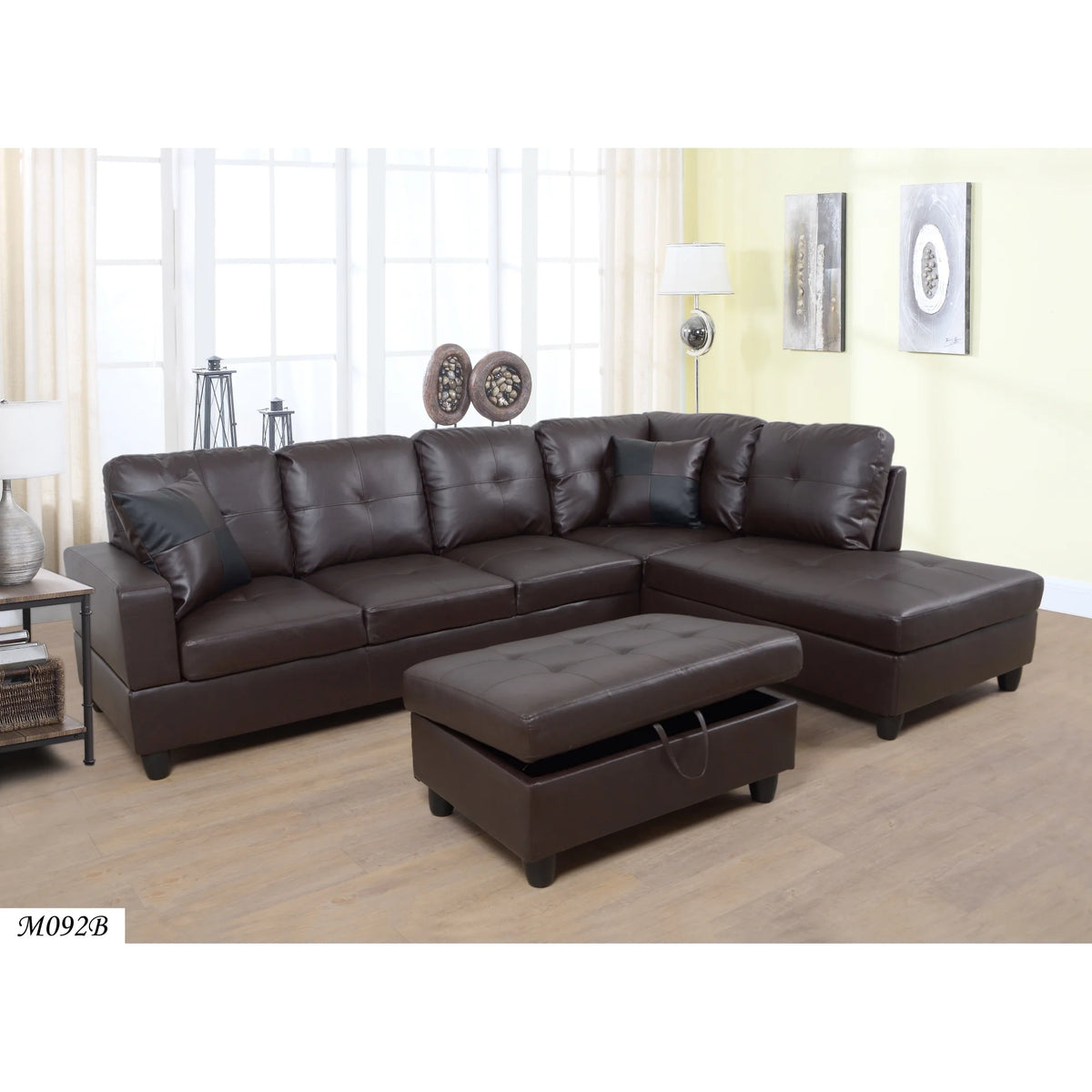 Brown Faux Leather 3 Pc Sectional Sofa Set T134
