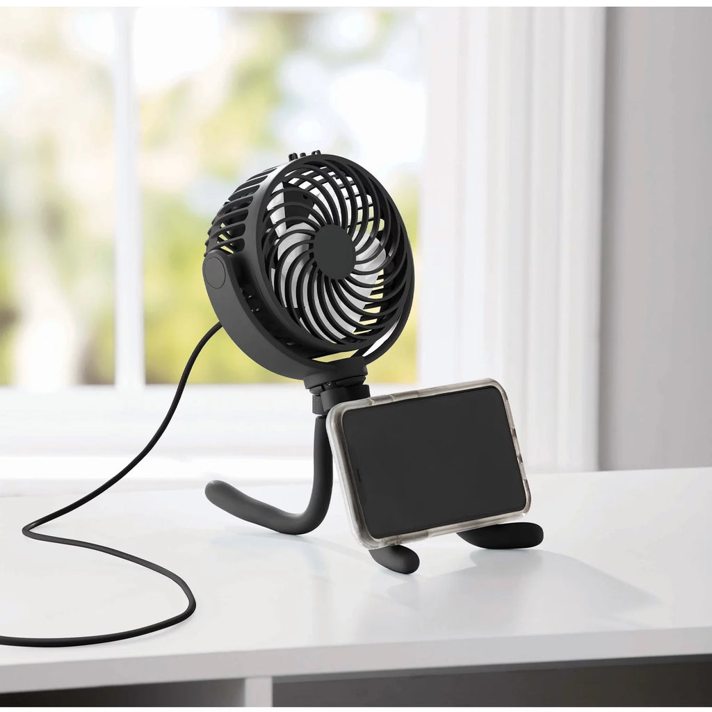 Portable Rechargeable Fan with Flexible Tripod, Black Y333