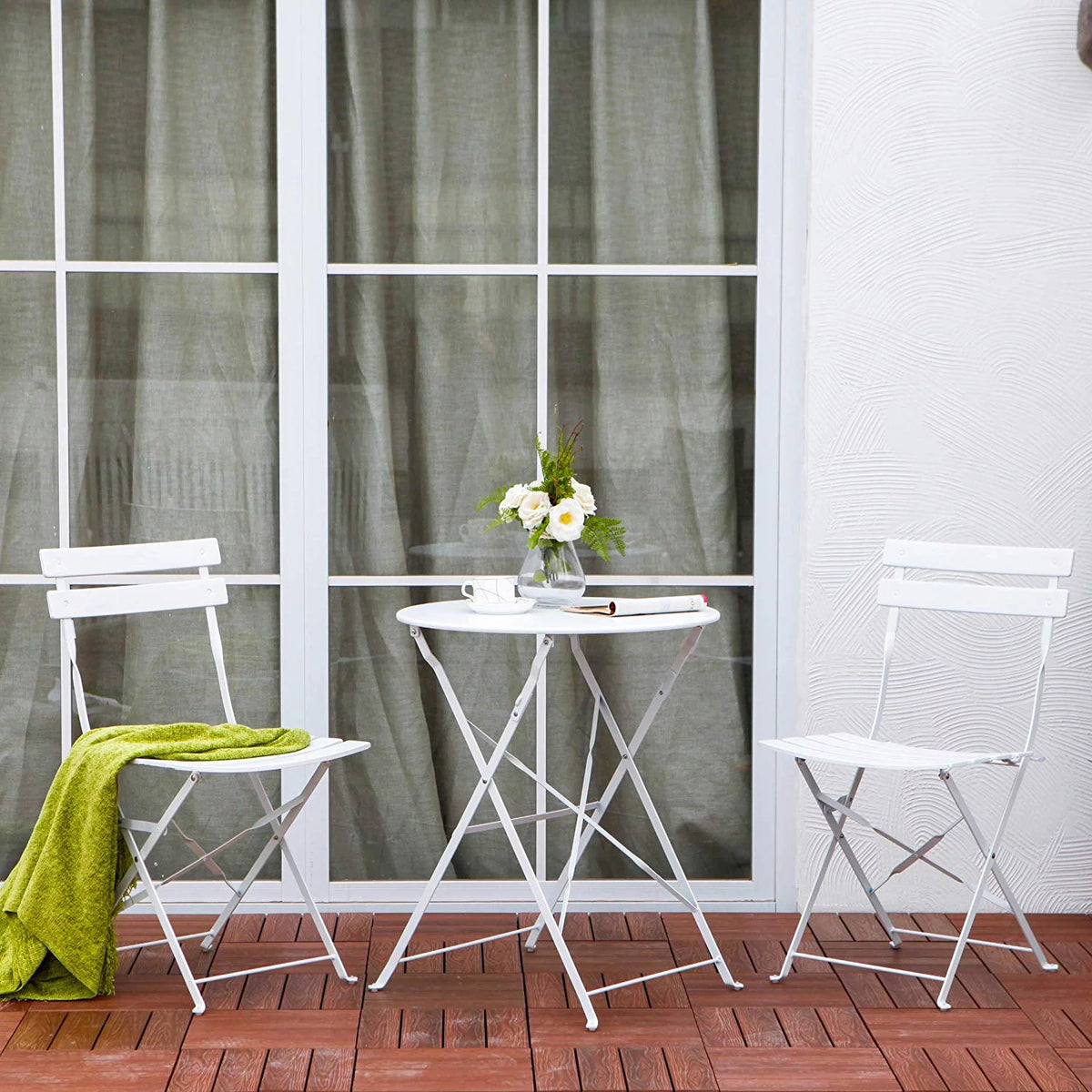 White Folding Steel Patio Bistro Set L1857