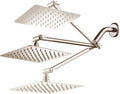 Brushed Nickel Stainless Steel Rainfall Square Showerhead with Brass Extension Arm, Pack of 2 T441985