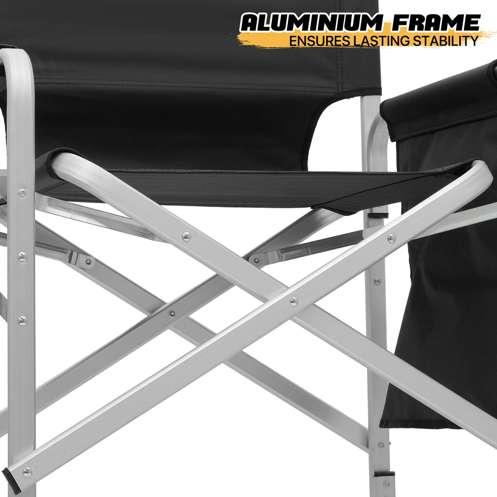 Folding Camping Director Chair with Side Table & Storage Pocket, Black X18067