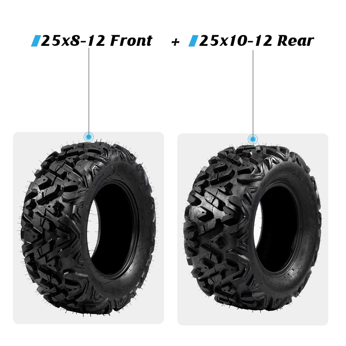 Set of 4 All Terrain ATV UTV Tires, 25x8-12 Front & 25x10-12 Rear, Tubeless C4773