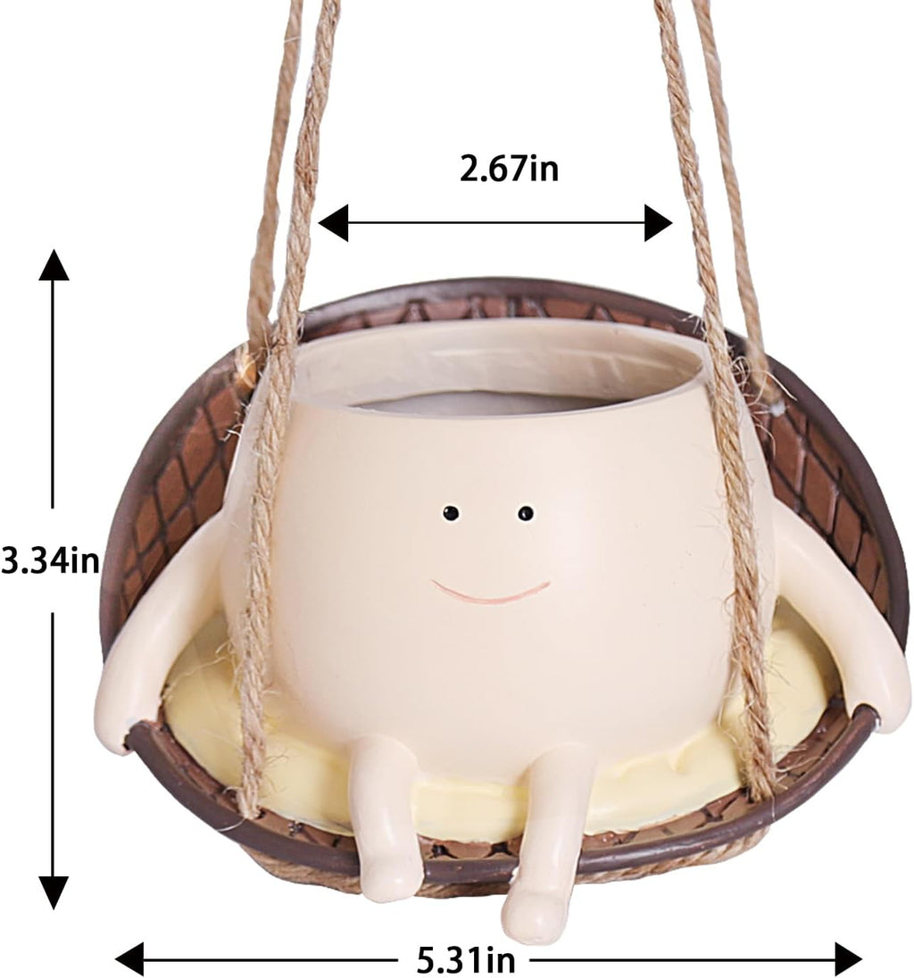 Hanging Swing Chair Planter Pot Smile Face Plant Pot for Indoor Outdoor Plants Cute Head Flower Pots U3425