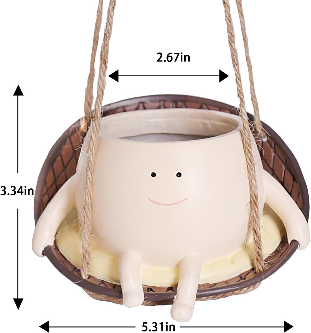 Hanging Swing Chair Planter Pot Smile Face Plant Pot for Indoor Outdoor Plants Cute Head Flower Pots U3425