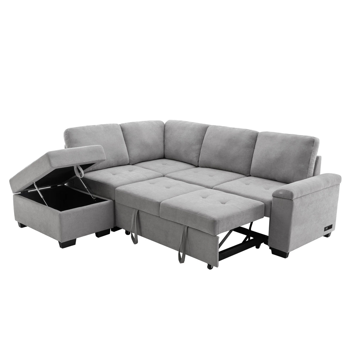 Gray L-Shape Sleeper Sectional Sofa with Storage Ottoman A762