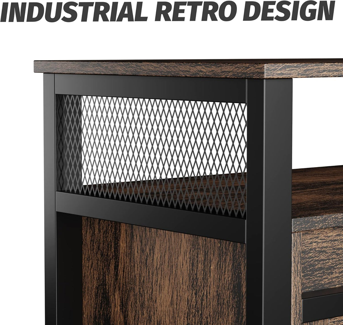 Industrial Rustic Electric Fireplace TV Stand with Open Storage Shelves and 2 Cabinets L686