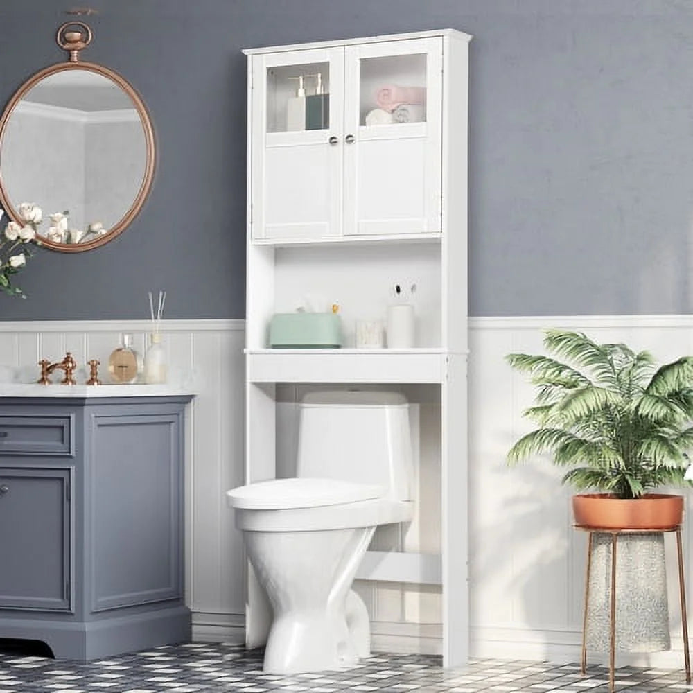 White Over the Toilet Storage Cabinet with Double Doors L885