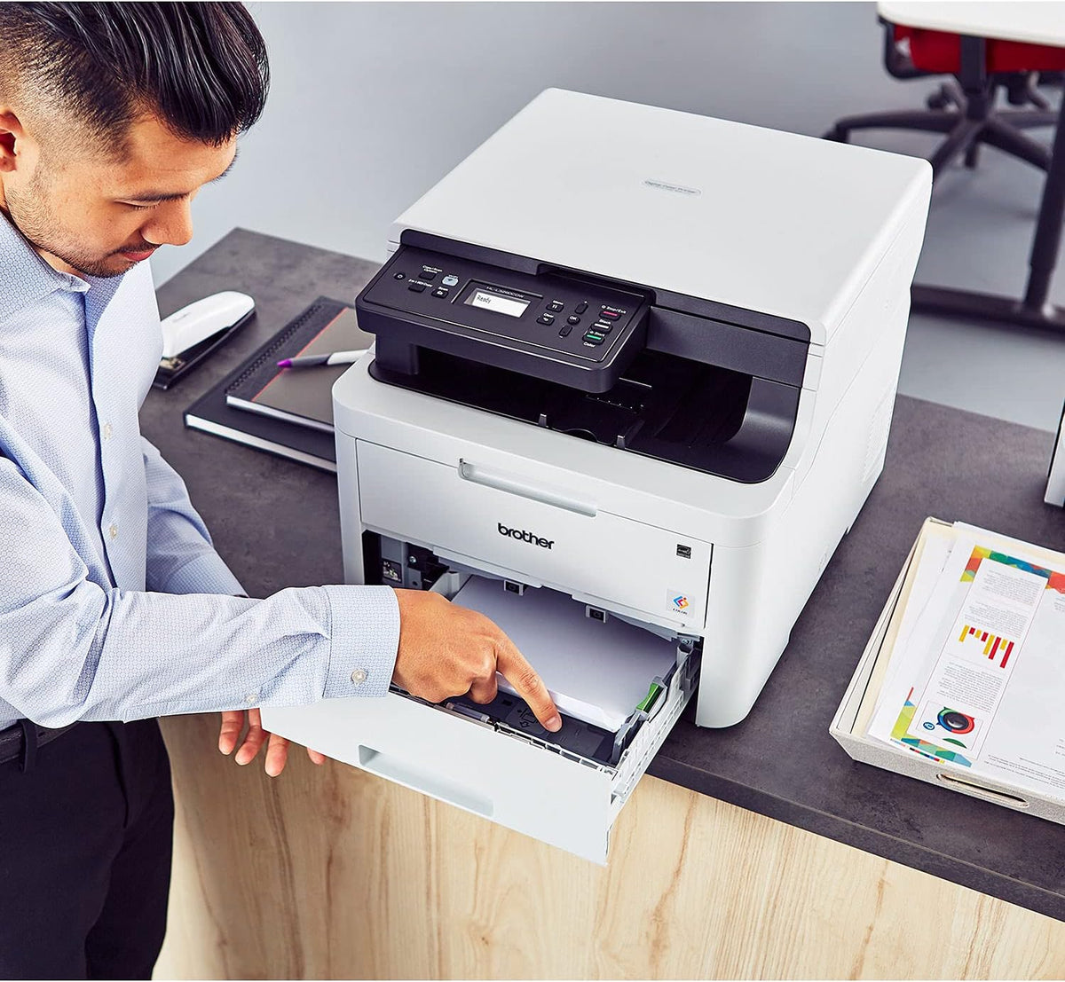 Compact Digital LED Color All-in-One Printer with Flatbed Copy & Scan, Wireless Duplex Printing J7738