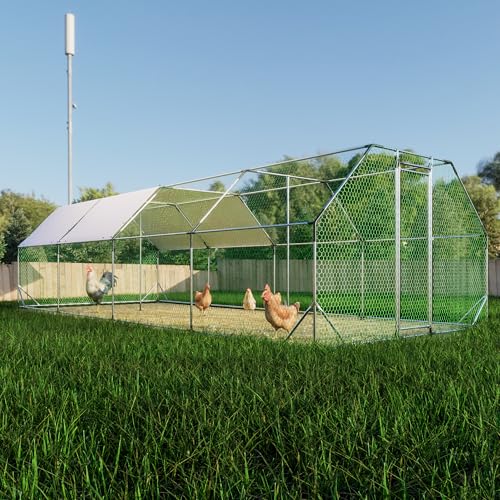 Large Metal Walk-in Chicken Coop with Waterproof Cover Y7790