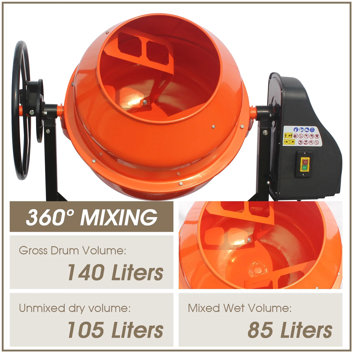 4/5HP Electric Concrete Cement Mixer 5 Cu Ft O515693