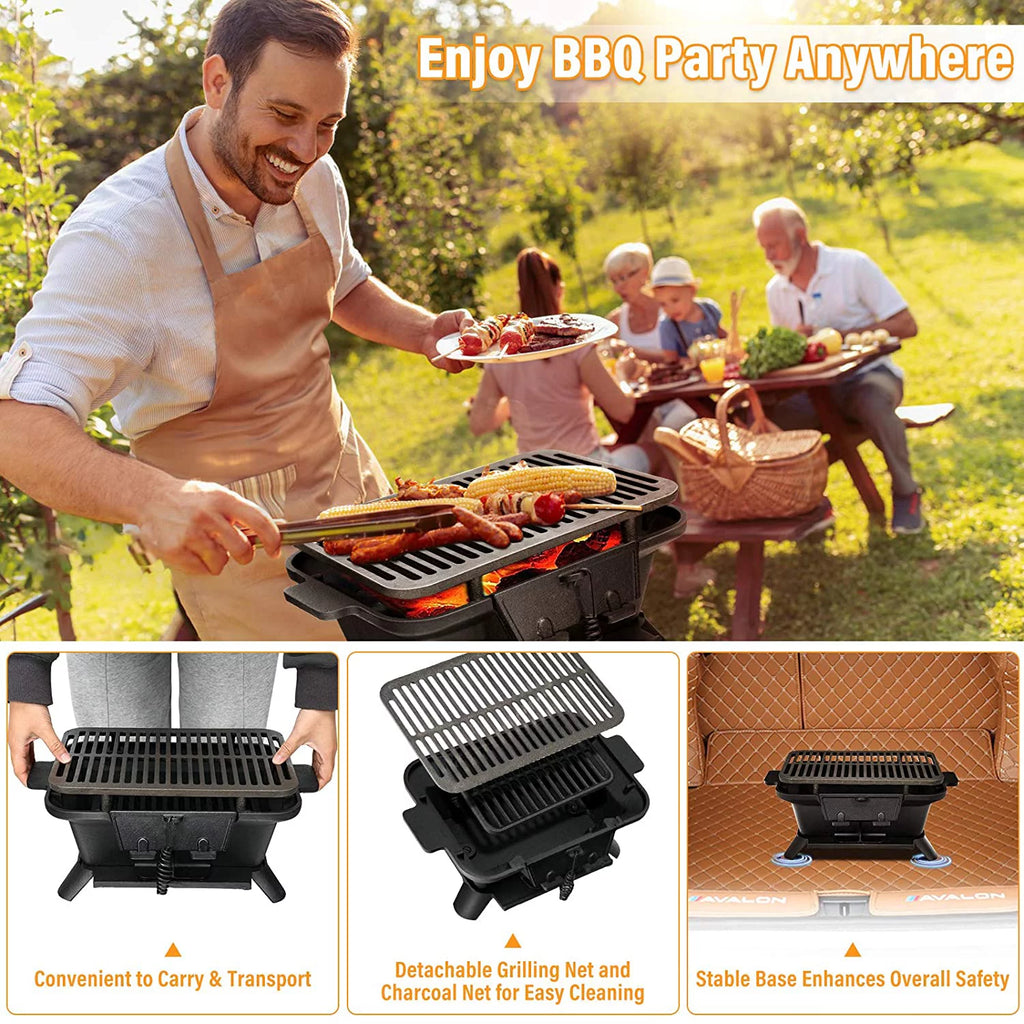 Charcoal Portable BBQ Grill with Double-sided Grilling Net N768