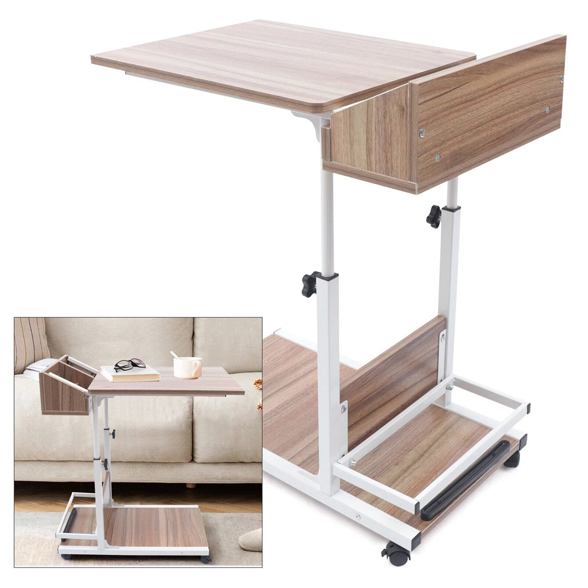 C Shaped Side Table with Storage & Wheels X530450