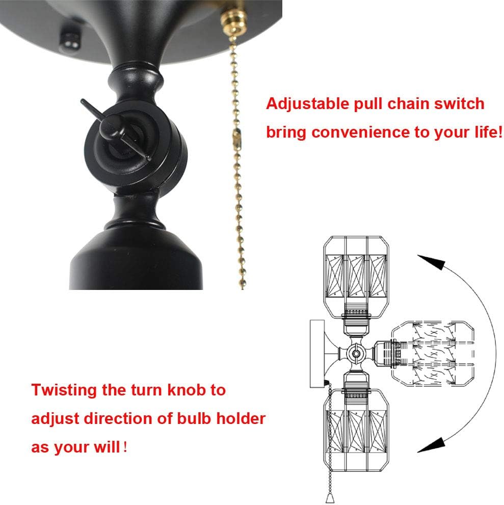 Black Metal Round Semi Flush Mount Ceiling Light with Pull Chain 3 Lights E26 L35696