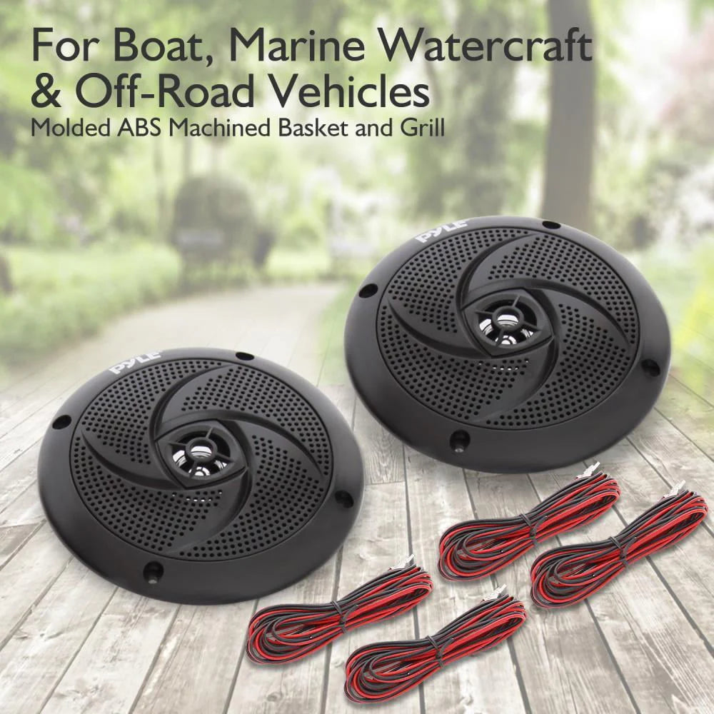 6.5 Inch Waterproof Low Profile Marine Speakers, Black (2 Pack) S580