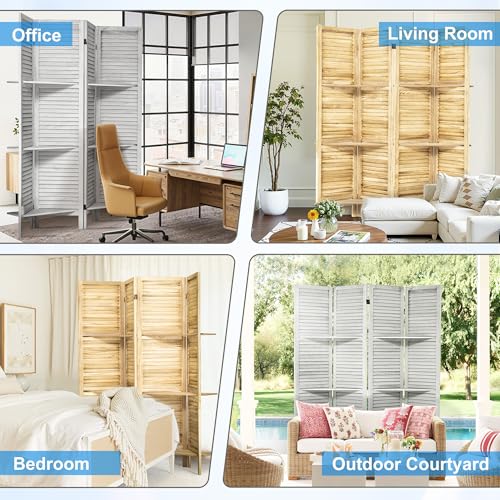 White 6 Panel Wood Pegboard Room Divider H41278