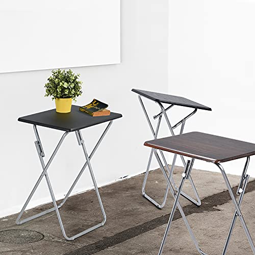 Folding Table with Wood Top Metal Frame, 14.1 x 18.9 x 26 in J8774