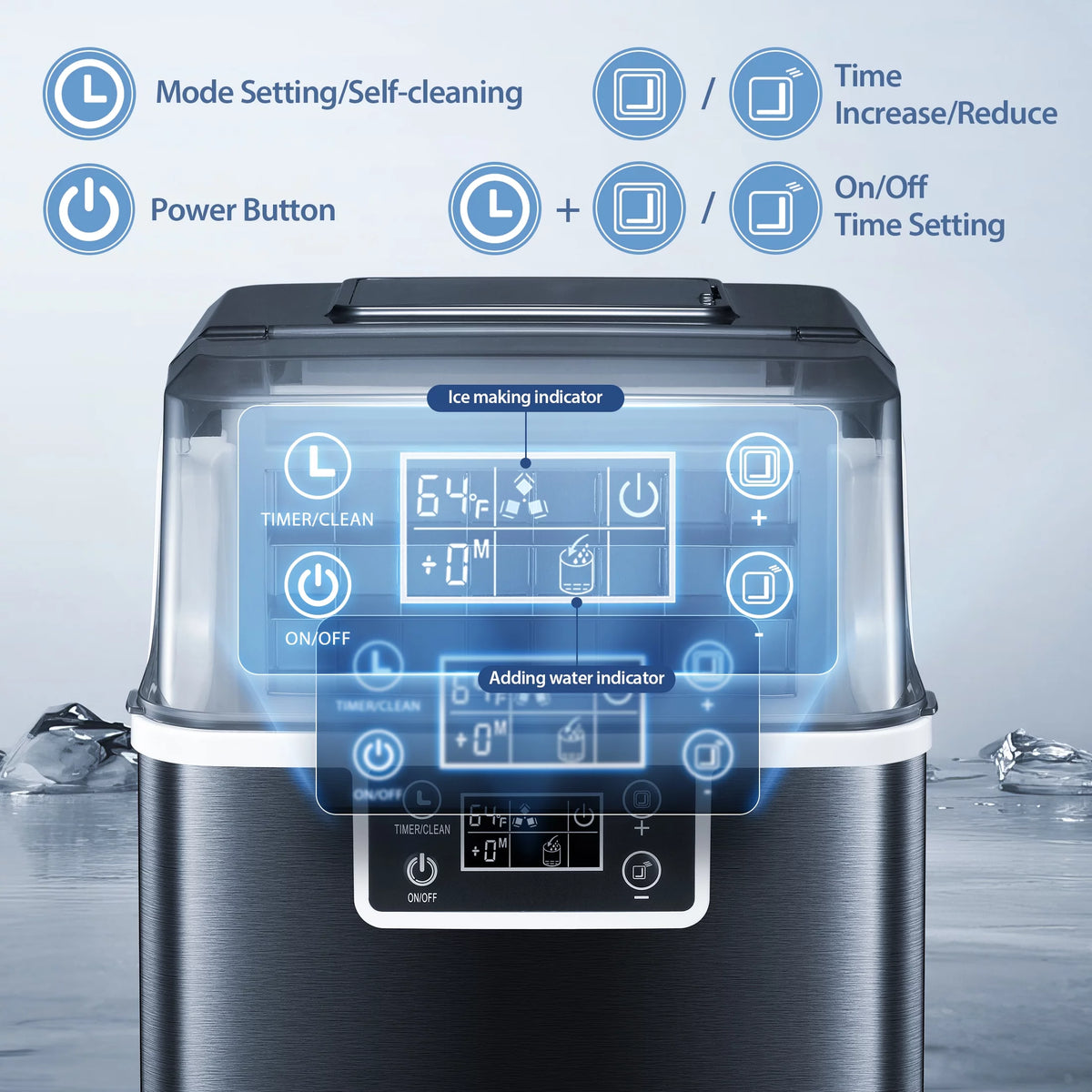 44Lbs/24H Self-Cleaning Countertop Ice Maker with Ice Scoop & Basket L3365