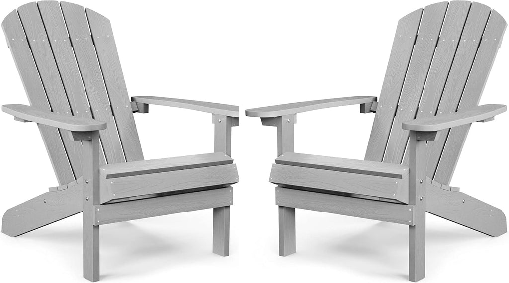 Adirondack Chairs Set of 2 Plastic Weather Resistant Grey V808091