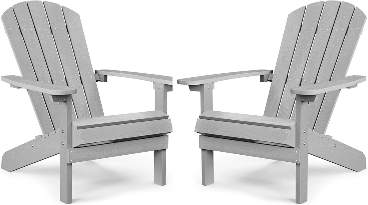 Adirondack Chairs Set of 2 Plastic Weather Resistant Grey V808091