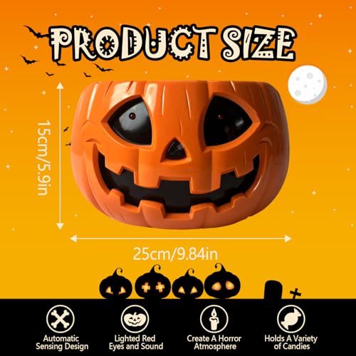 Halloween Candy Bowl with Moving Skull Hand and Glowing Red Eyes V95625