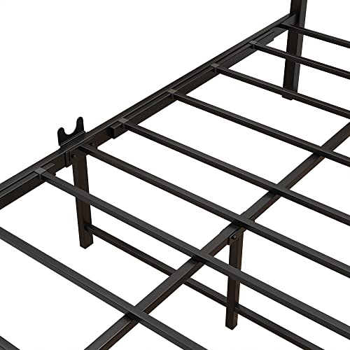 Queen Size Metal Platform Bed Frame with Wooden Headboard and Footboard, Black B382936