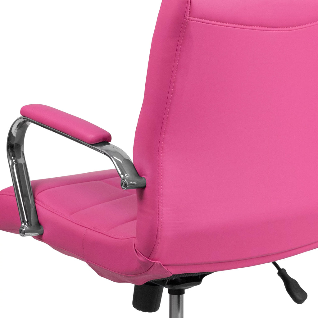 Mid-Back Pink Vinyl Executive Swivel Office Chair with Chrome Base and Arms T422